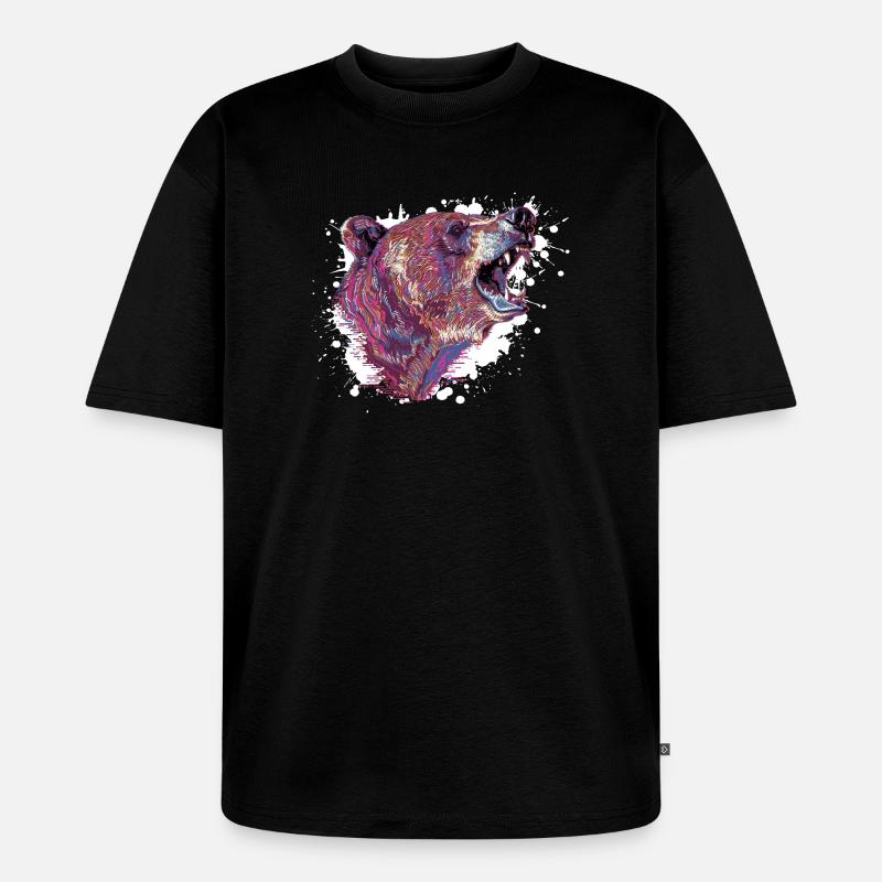 Neon Splash Bear Head - Unisex Premium Oversized Organic T-Shirt - black