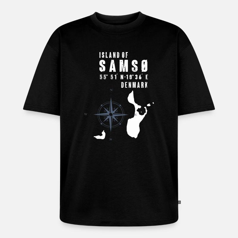 Samsø Samsoe Island Outline Compass - Unisex Premium Oversized Organic T-Shirt - black