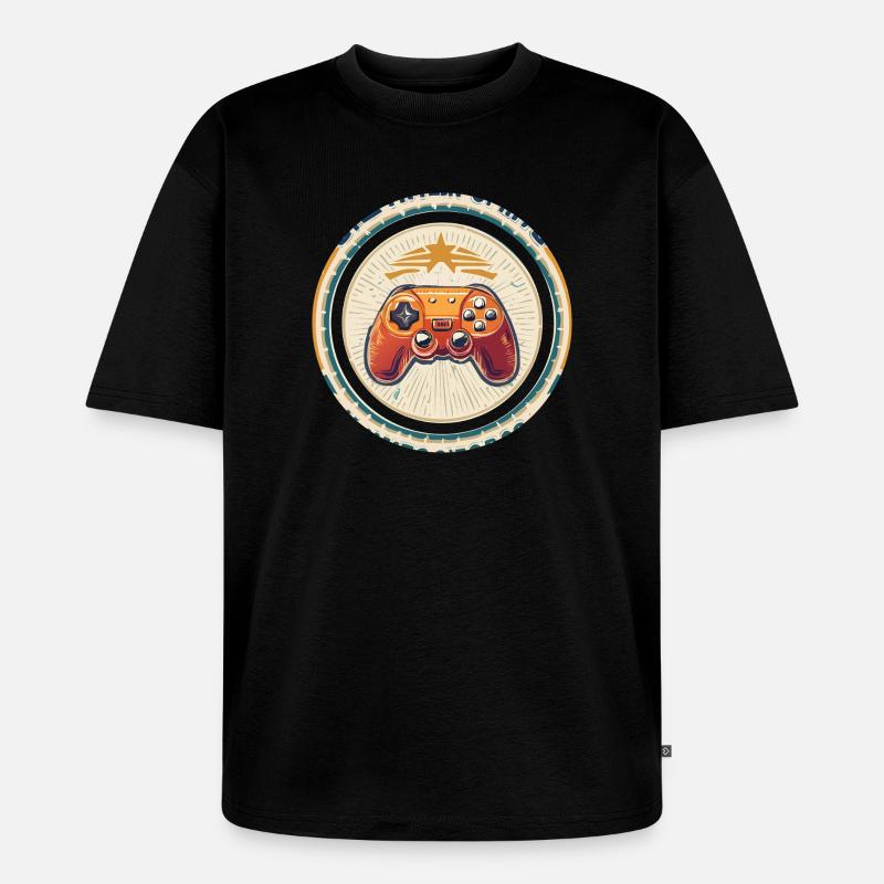 Retro Spielcontroller Abzeichen - Unisex Premium Oversized Bio T-Shirt - Schwarz