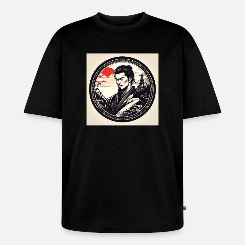 Samurai in circle frame sunset - Unisex Premium Oversized Organic T-Shirt - black