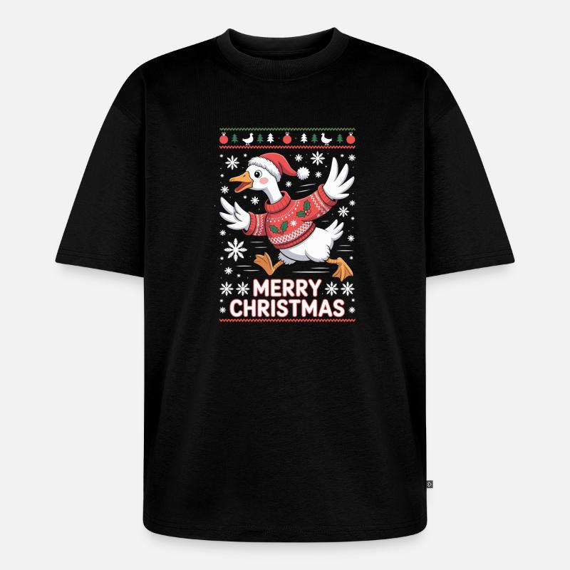 Weihnachtsgans im Pullover - Unisex Premium Oversized Bio T-Shirt - Schwarz