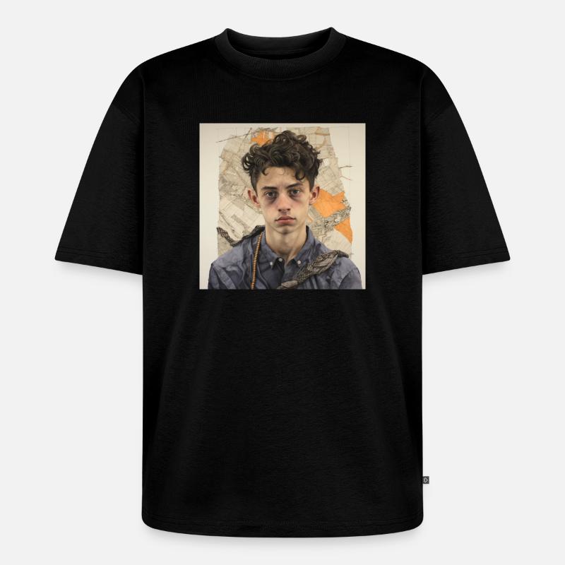 Zerzaustes Haarporträt im Patchwork - Unisex Premium Oversized Bio T-Shirt - Schwarz
