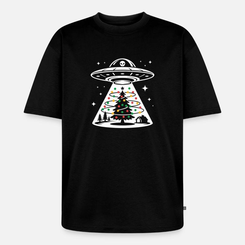 UFO Weihnachtsbaum Lichtstrahl - Unisex Premium Oversized Bio T-Shirt - Schwarz