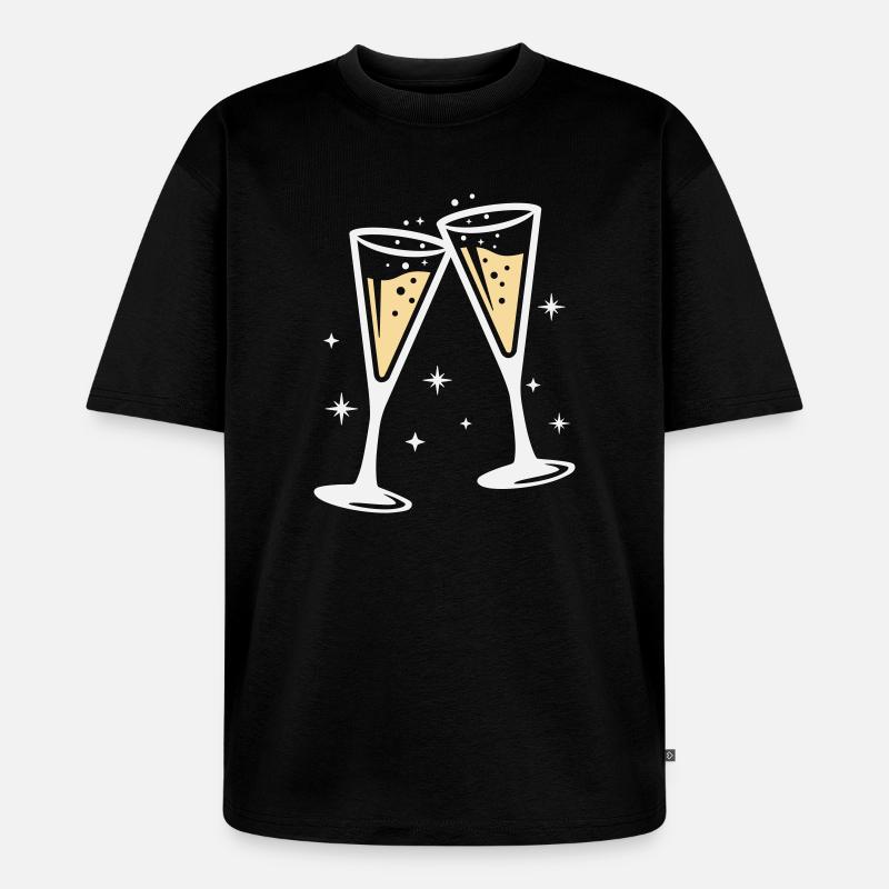 Sektglas Prosecco Sekt Alkohol Prost - Unisex Premium Oversized Bio T-Shirt - Schwarz