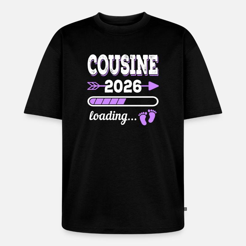 Cousine 2026 Loading Schwangerschaft Geschenkidee - Unisex Premium Oversized Bio T-Shirt - Schwarz