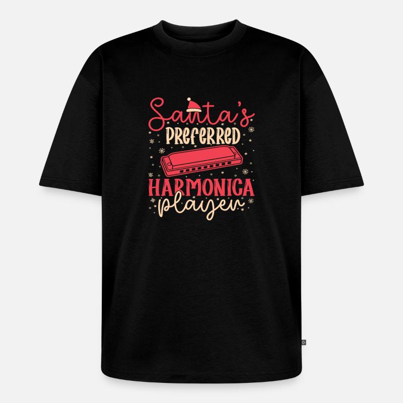 Funny Harmonica Player Santa´s Preferred Harmonica - Unisex Premium Oversized Bio T-Shirt - Schwarz