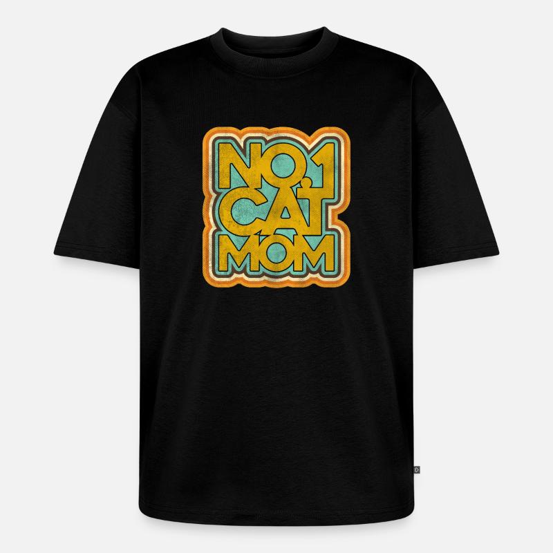 Katze Mama Nummer Eins Retro Abzeichen - Unisex Premium Oversized Bio T-Shirt - Schwarz