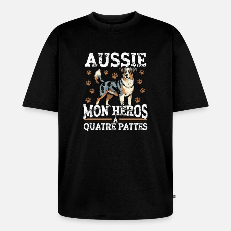 Aussie Mein Vierbeiniger Held Hund - Unisex Premium Oversized Bio T-Shirt - Schwarz