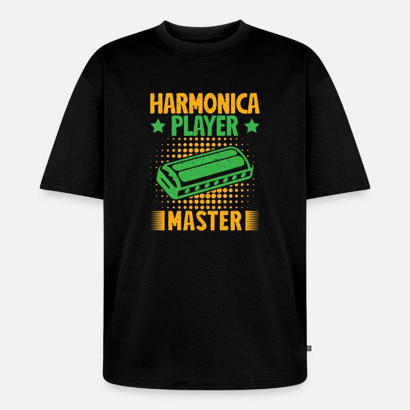 Funny Harmonica Player Master Harmonica - Unisex Premium Oversized Organic T-Shirt - black