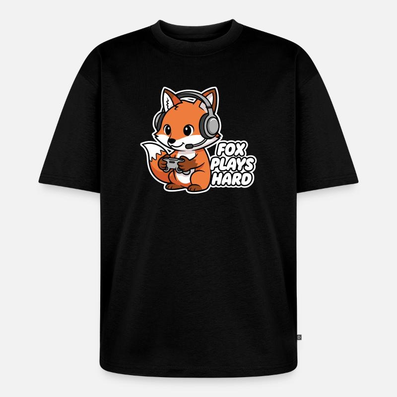 Fuchs mit Headset Spielheld - Unisex Premium Oversized Bio T-Shirt - Schwarz