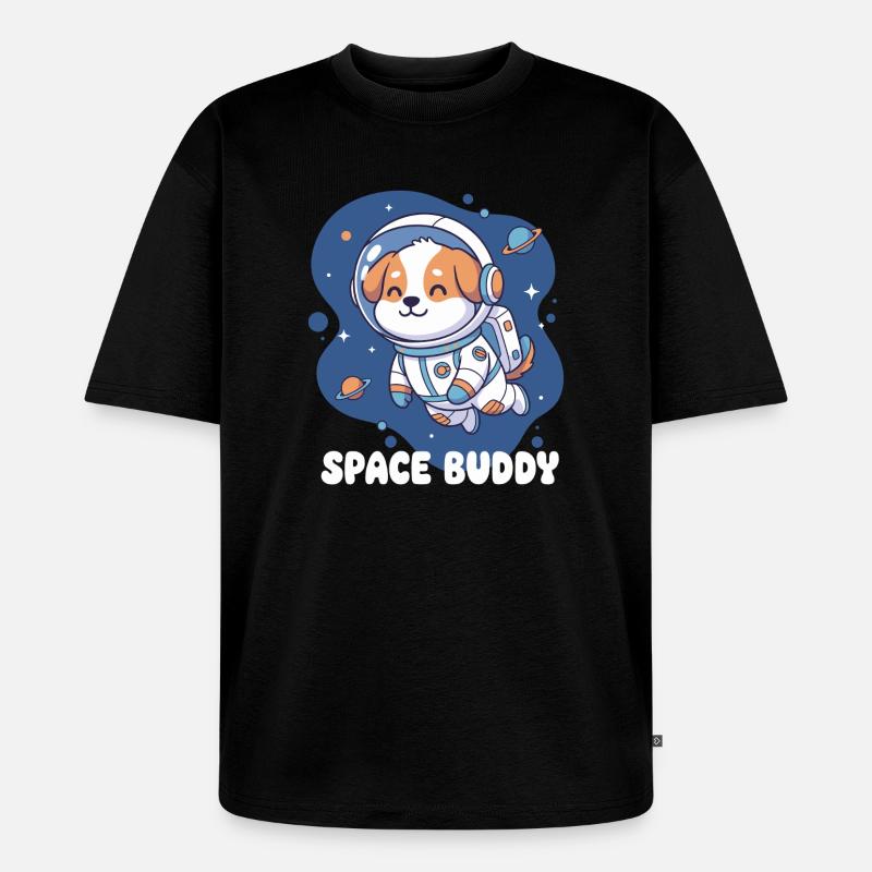 Chien astronaute compagnon de l’espace - T-shirt Premium bio oversize Unisexe - noir