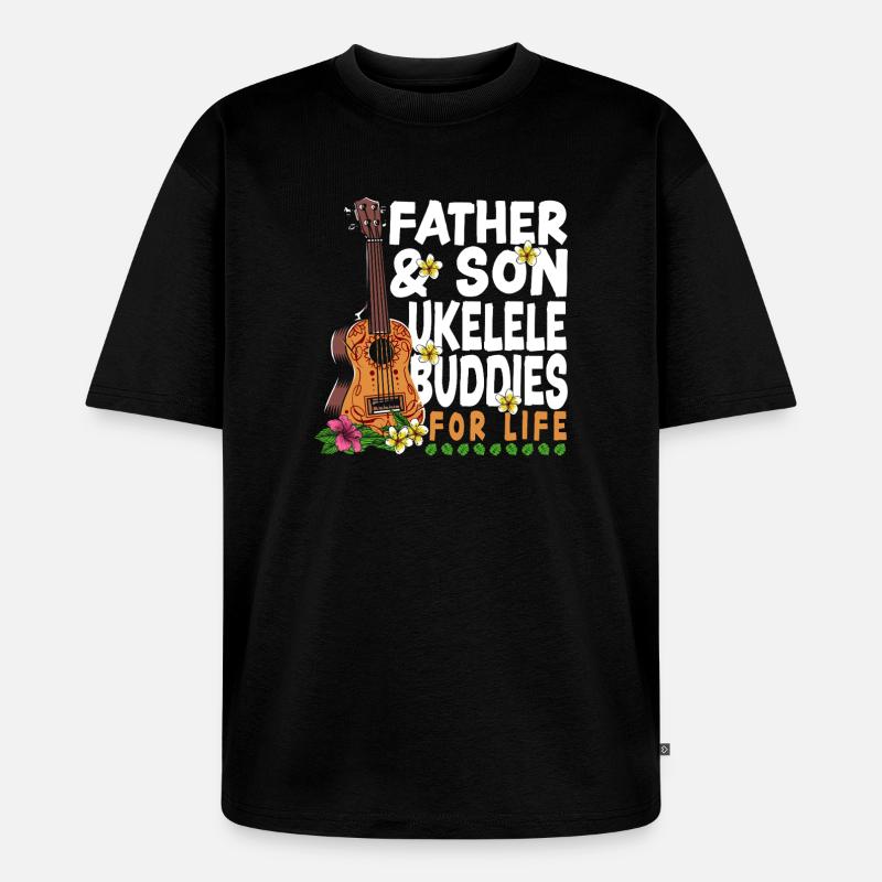 Hawaiian Ukulele Uke Dad Son - Unisex Premium Oversized Bio T-Shirt - Schwarz