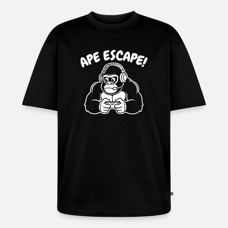 Monkey Gamer with Headset Controller - Unisex Premium Oversized Organic T-Shirt - black