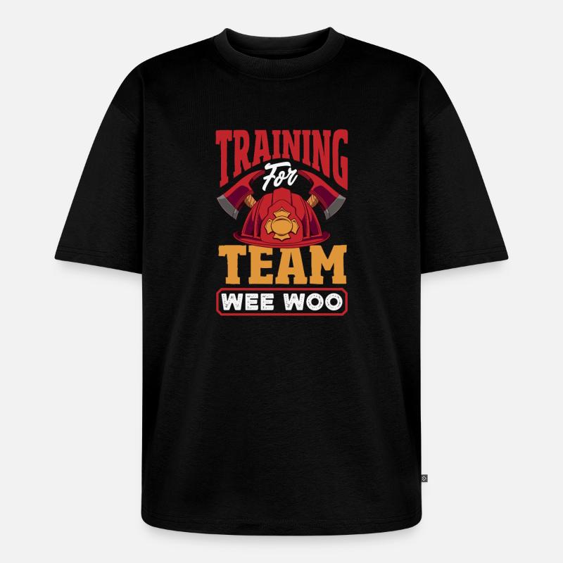 Wee Woo Squad Fire Tiny Feuerwehrmann - Unisex Premium Oversized Bio T-Shirt - Schwarz