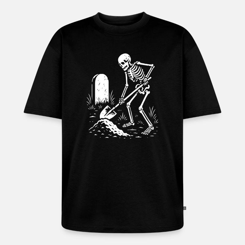 Skeleton Digging in Graveyard - Unisex Premium Oversized Organic T-Shirt - black