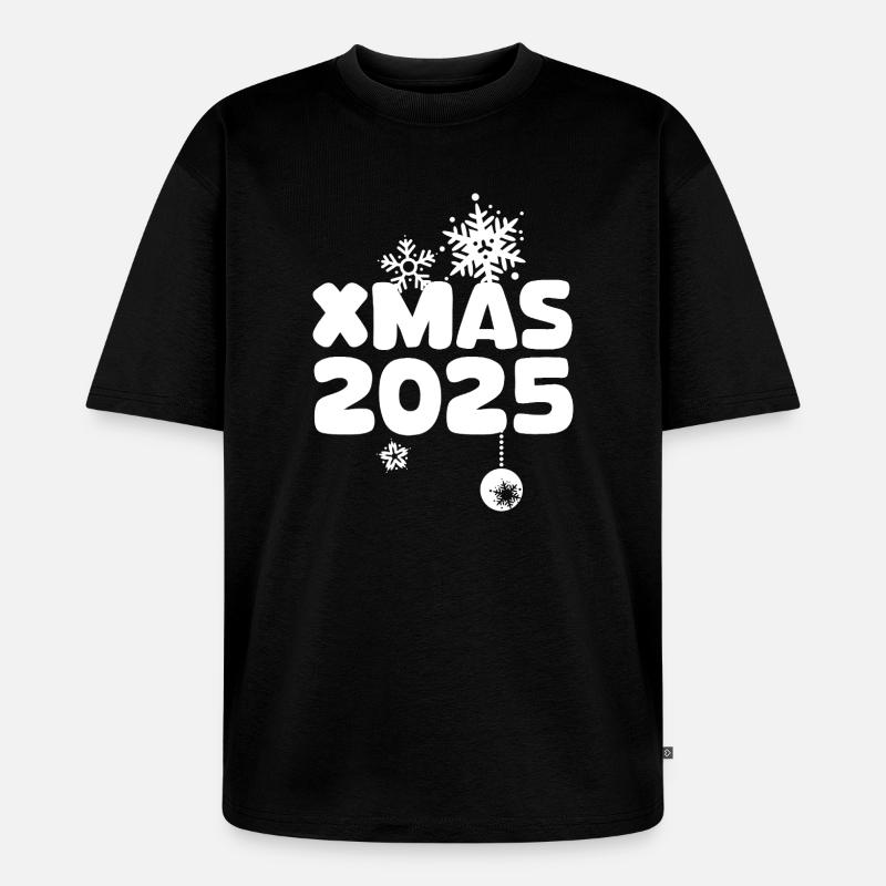 XMAS 2025 mit Schneeflocken Design - Unisex Premium Oversized Bio T-Shirt - Schwarz