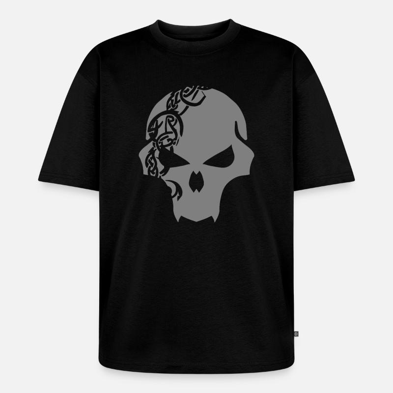 Gothic Schädel mit keltischen Tribal - Unisex Premium Oversized Bio T-Shirt - Schwarz