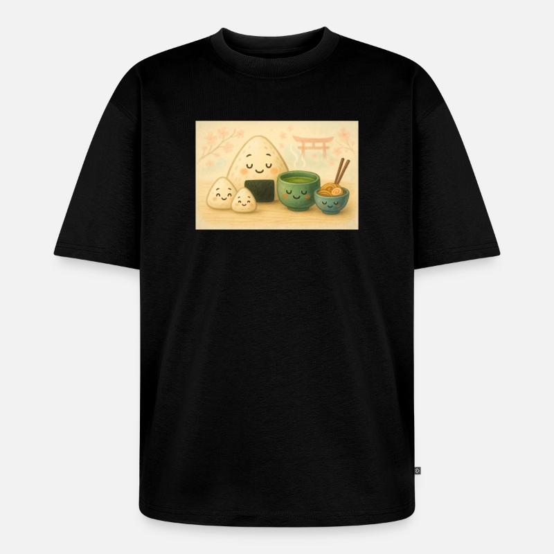 Kawaii Reisbällchen mit Tee Torii - Unisex Premium Oversized Bio T-Shirt - Schwarz