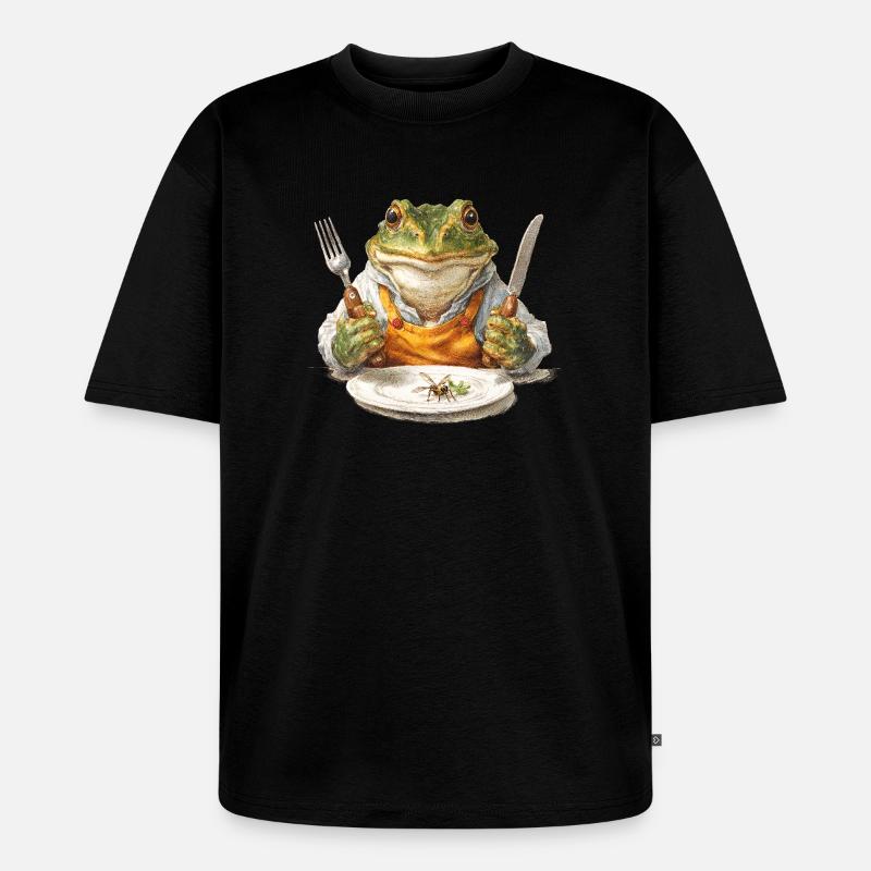 Froschkoch mit Gabel und Messer - Unisex Premium Oversized Bio T-Shirt - Schwarz