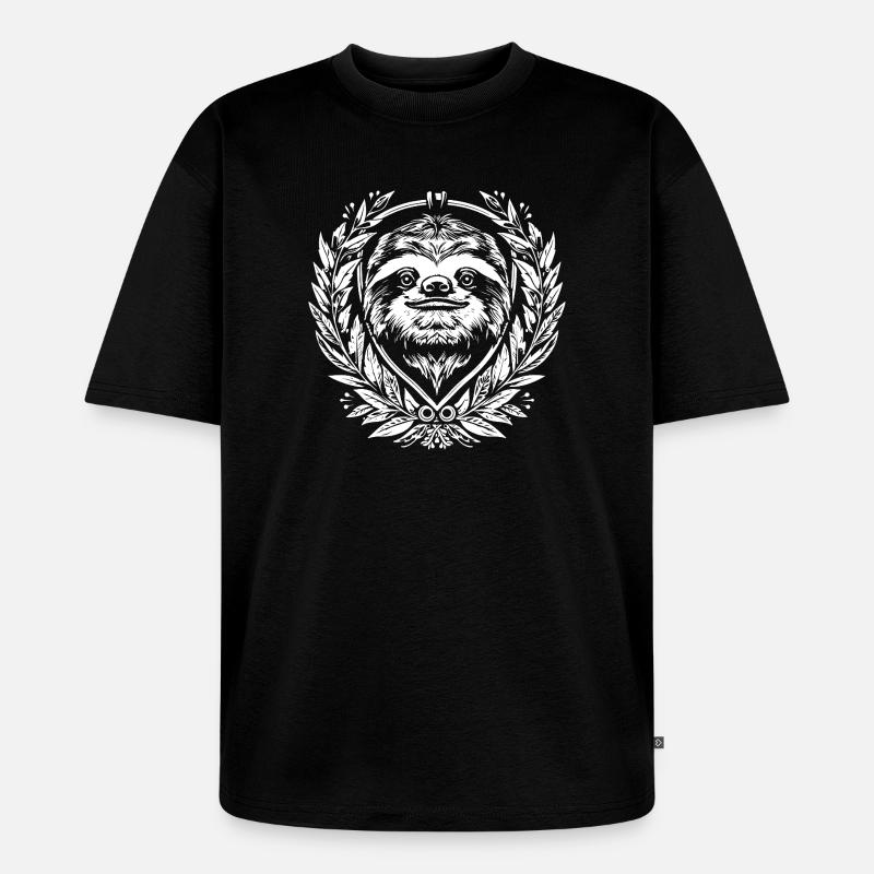 Faultier im Lorbeerkranz - Unisex Premium Oversized Bio T-Shirt - Schwarz