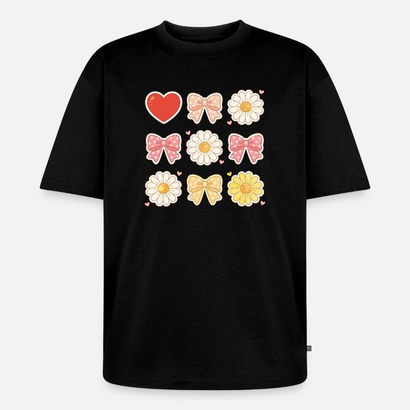 Pastel Daisy Bows Herzmuster - Unisex Premium Oversized Bio T-Shirt - Schwarz