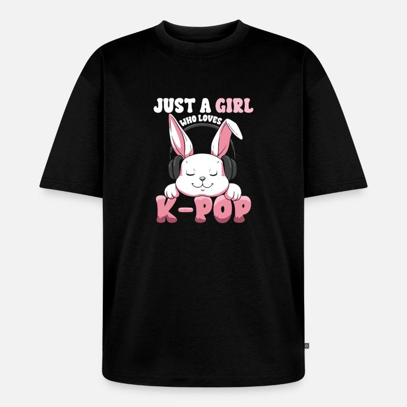 K-Pop Bunny  mit Kopfhörern - Unisex Premium Oversized Bio T-Shirt - Schwarz