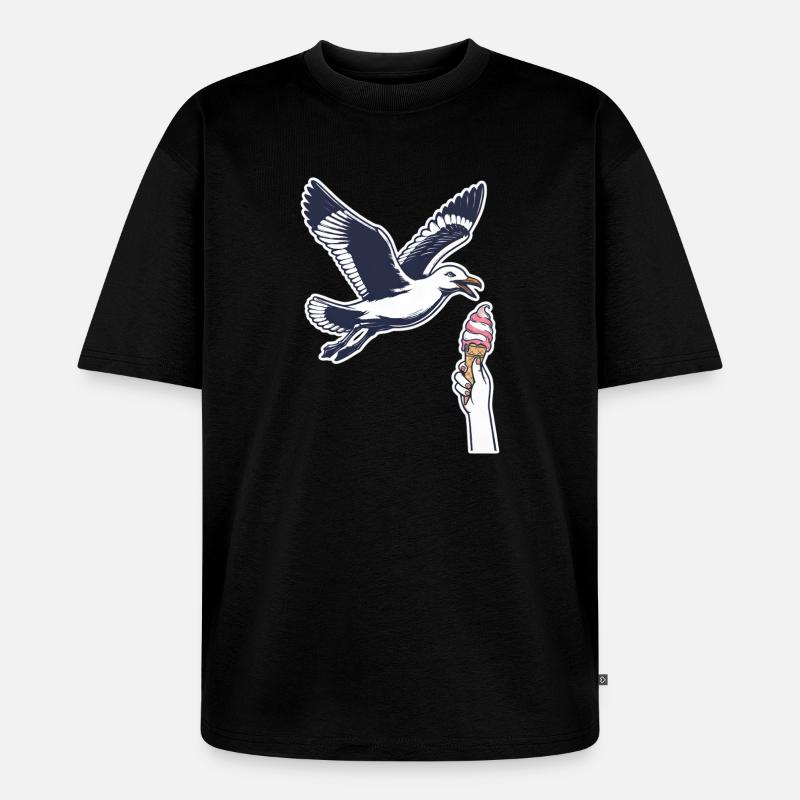 Lustige Möwe Stiehlt Eiscreme - Unisex Premium Oversized Organic T-Shirt - black