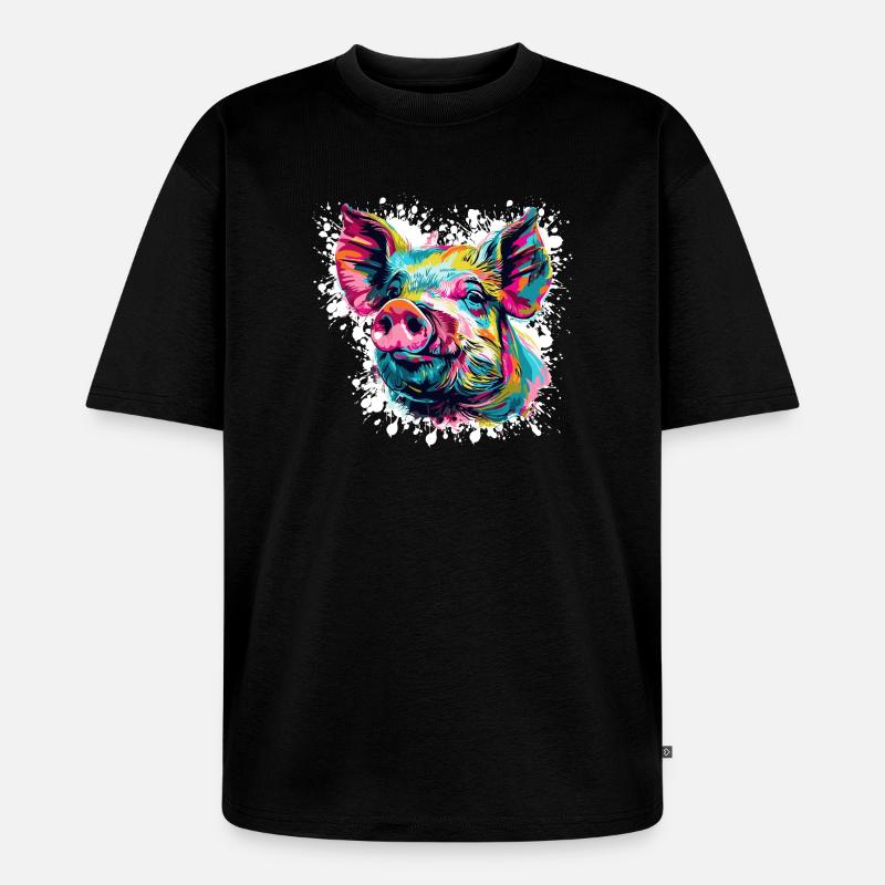 Pop-Art Schwein Kopf Farbexplosion - Unisex Premium Oversized Bio T-Shirt - Schwarz