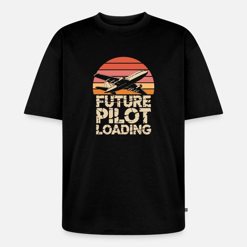 Future Pilot Loading Airplane Retro - Unisex Premium Oversized Organic T-Shirt - black