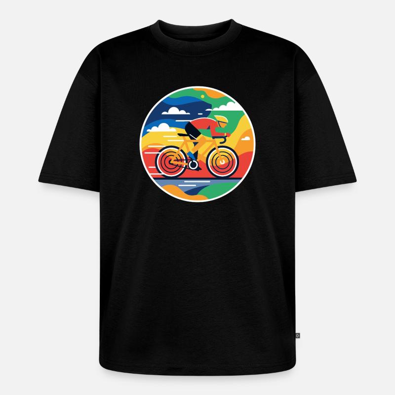 Bunter Radfahrer Rundbild - Unisex Premium Oversized Bio T-Shirt - Schwarz