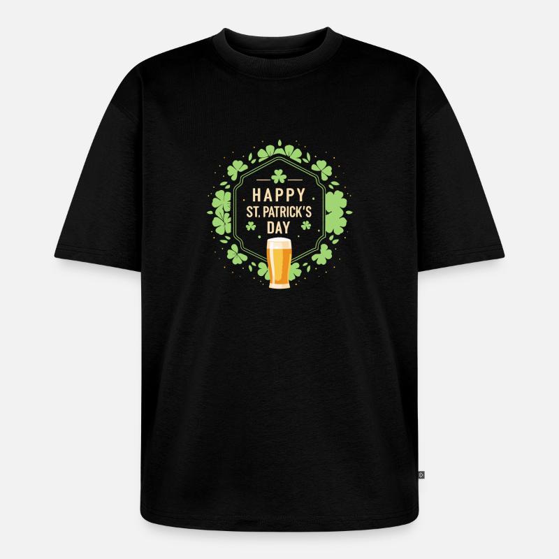 St. Patrick's Day Bier & Kleeblatt - Unisex Premium Oversized Bio T-Shirt - Schwarz