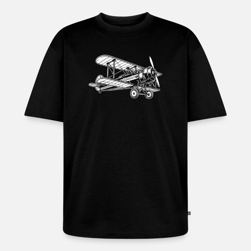 Biplane Oldtimer, conception classique d’avion - T-shirt Premium bio oversize Unisexe - noir