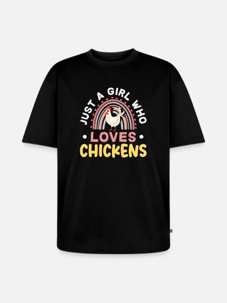 Girl Loving Chickens Rainbow - Unisex Premium Oversized Organic T-Shirt - black