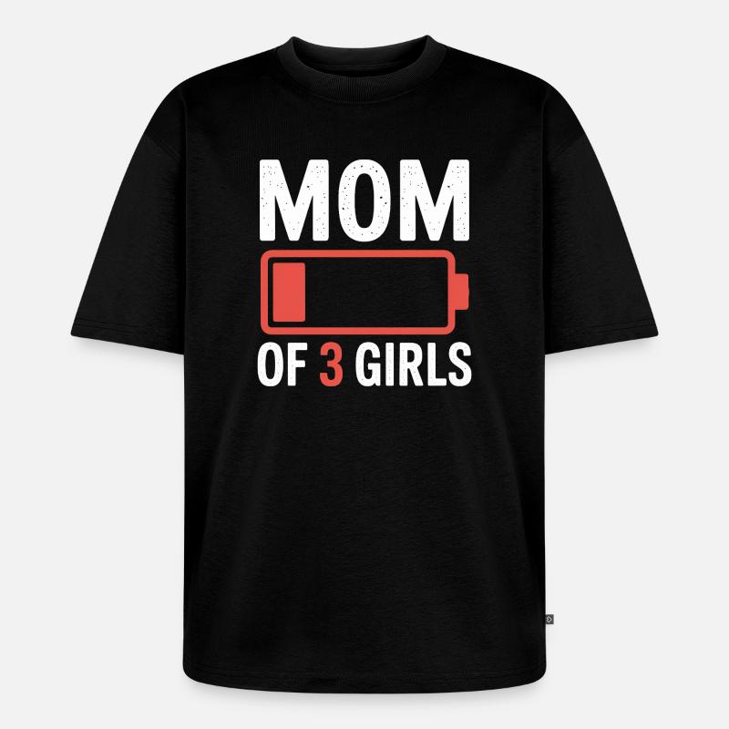 Mama von 3 Mädchen Batterie-Logo - Unisex Premium Oversized Bio T-Shirt - Schwarz