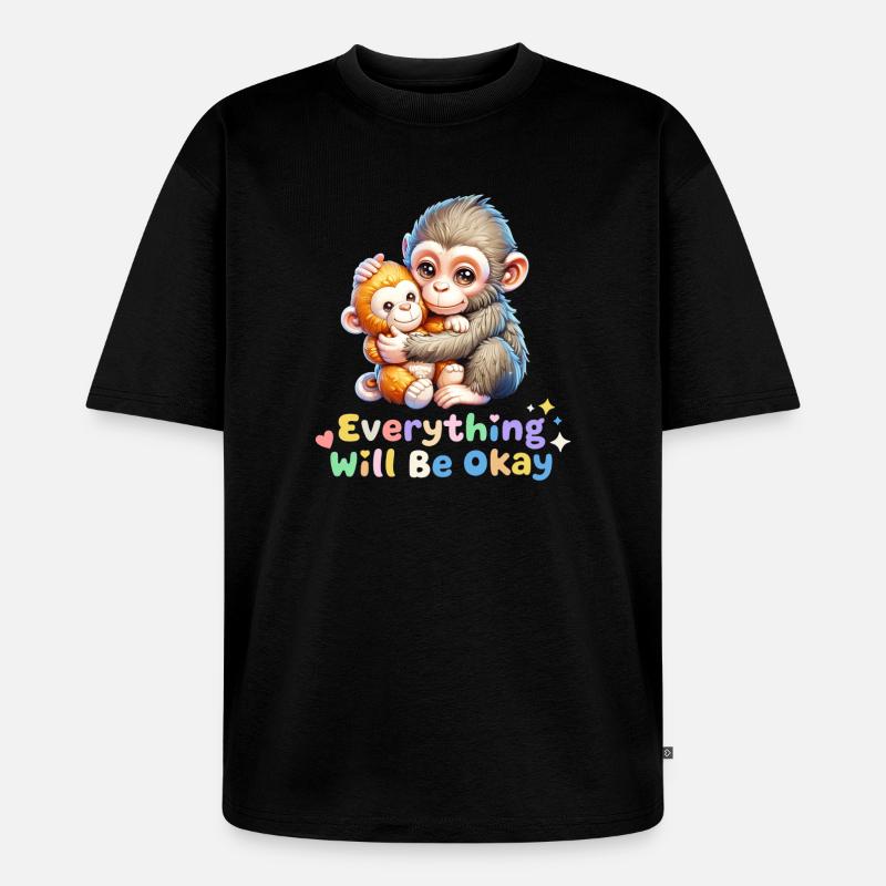 Alles wird gut, Affen-Duo - Unisex Premium Oversized Bio T-Shirt - Schwarz