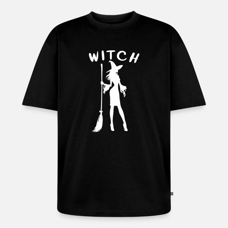Hexe mit Besen Silhouette Witch - Unisex Premium Oversized Bio T-Shirt - Schwarz