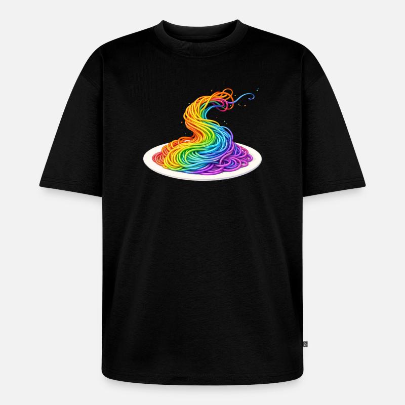 Regenbogen Spaghetti Illustration - Unisex Premium Oversized Bio T-Shirt - Schwarz