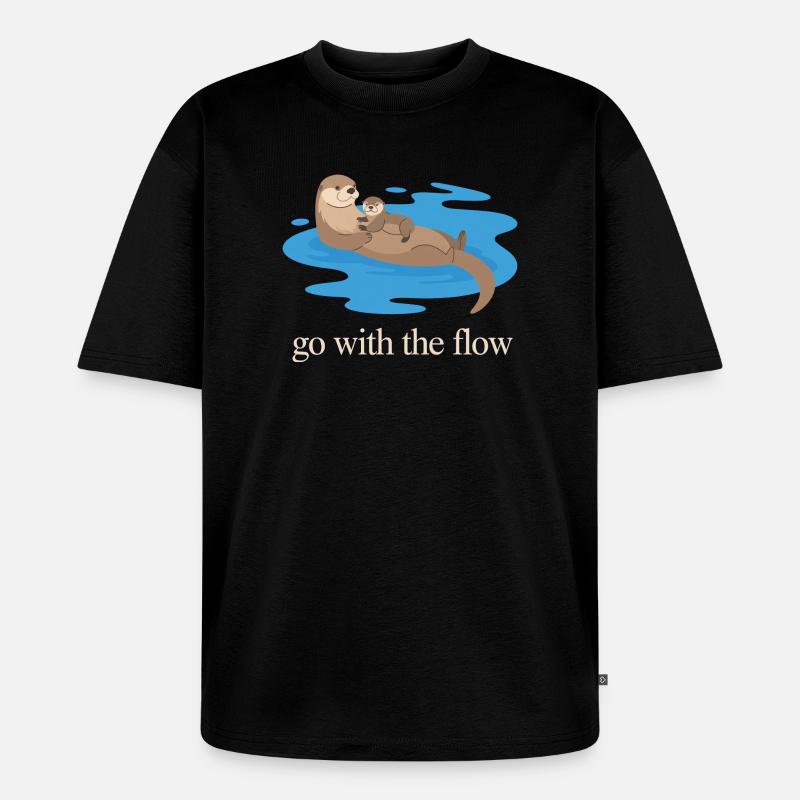 Otter-Duo geht mit dem Strom - Unisex Premium Oversized Bio T-Shirt - Schwarz