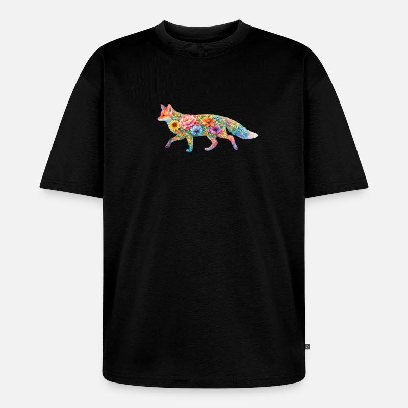 Fuchs Aquarell Silhouette Blumen - Unisex Premium Oversized Bio T-Shirt - Schwarz