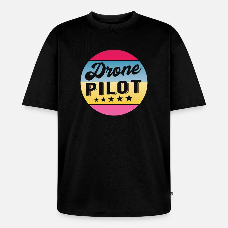 Drone Pilot Drohnenpilot Gradient Badge - Unisex Premium Oversized Bio T-Shirt - Schwarz