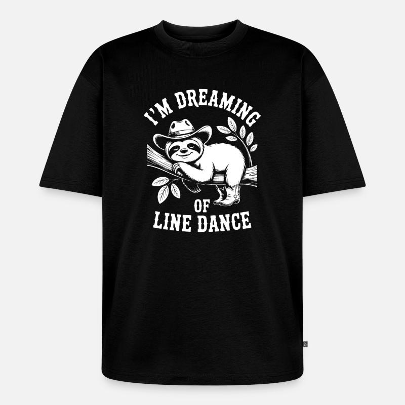Faultier träumt von Line Dance - Unisex Premium Oversized Bio T-Shirt - Schwarz