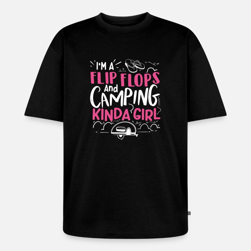 Flip-Flops-Camping-Mädchen - Unisex Premium Oversized Bio T-Shirt - Schwarz