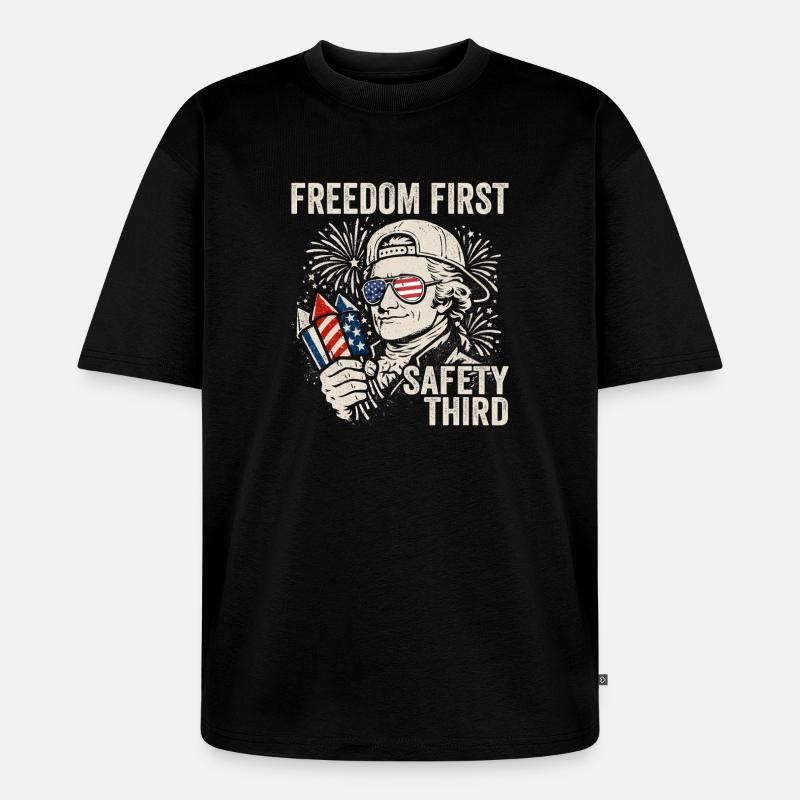 Freedom First, Security Third, Ham - Unisex Premium Oversized Organic T-Shirt - black