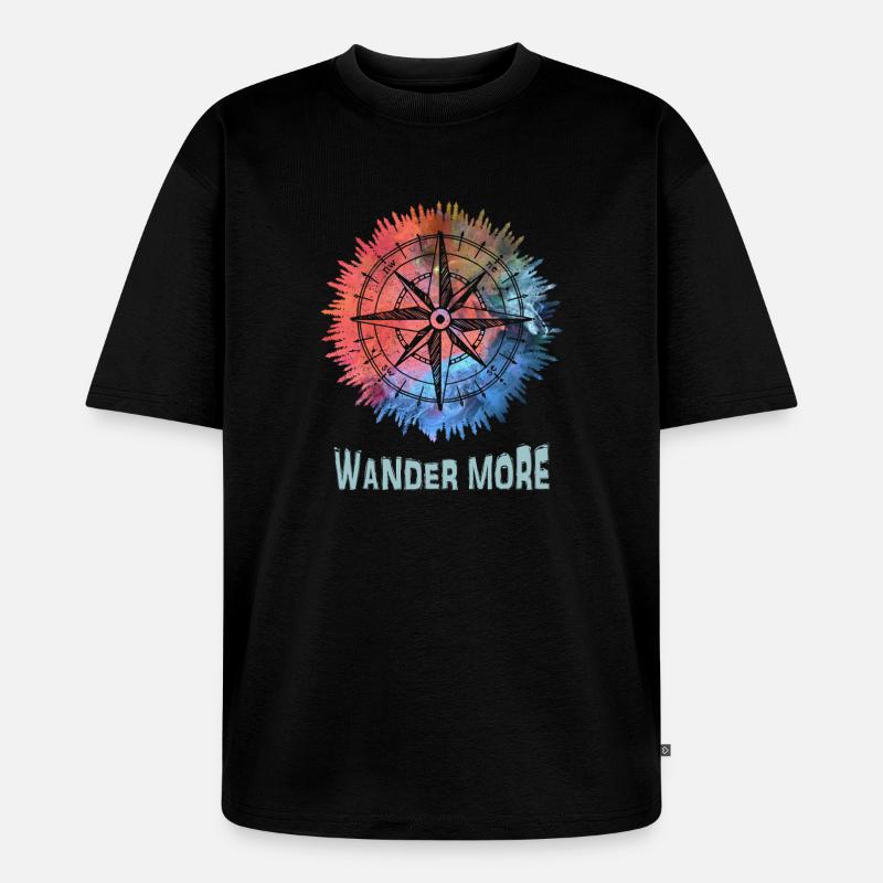 Wander More Compass Batik - Unisex Premium Oversized Bio T-Shirt - Schwarz