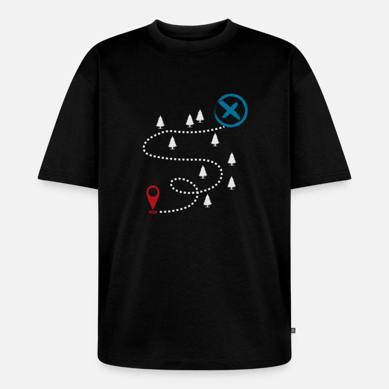 Adventure Trail Map Geocaching Graphic - Unisex Premium Oversized Bio T-Shirt - Schwarz