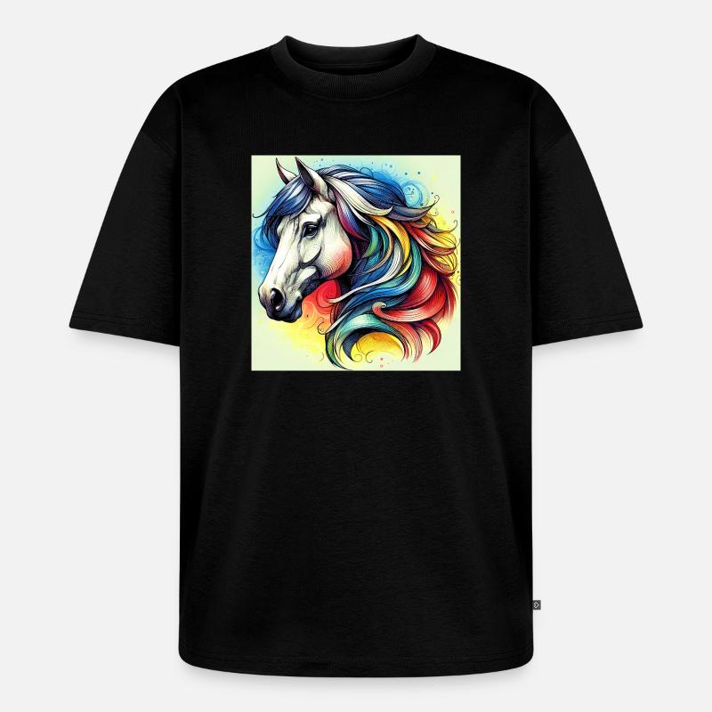 Pferd - Unisex Premium Oversized Bio T-Shirt - Schwarz