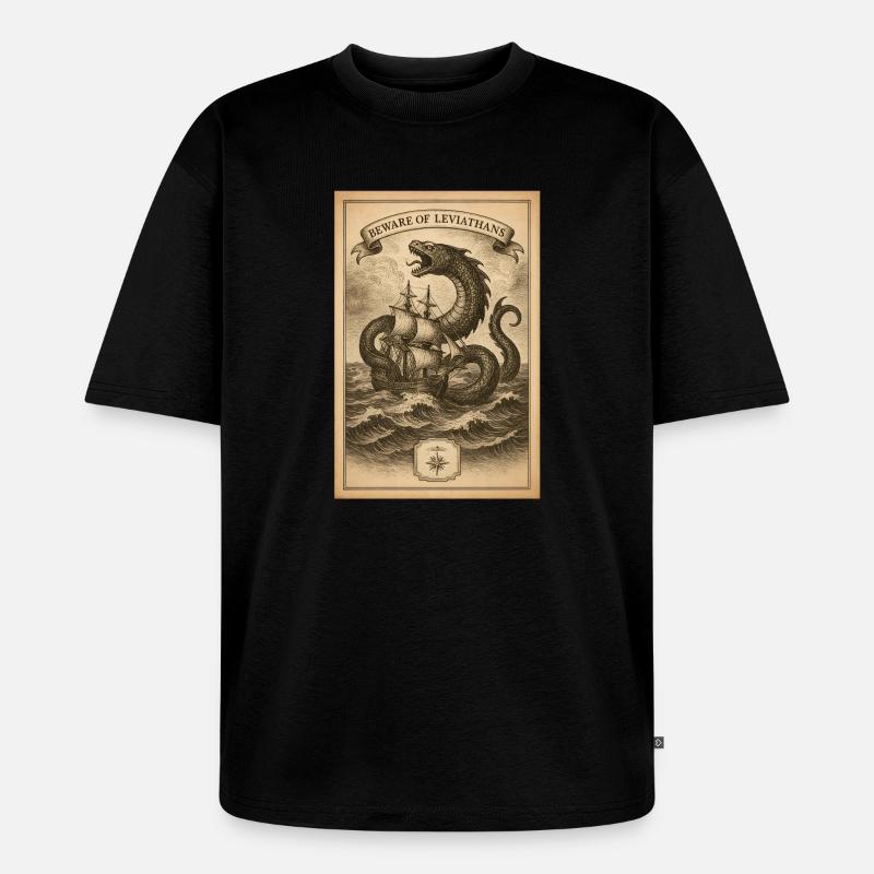 Warnung vor Leviathanen | Nautik Seemonster - Unisex Premium Oversized Bio T-Shirt - Schwarz