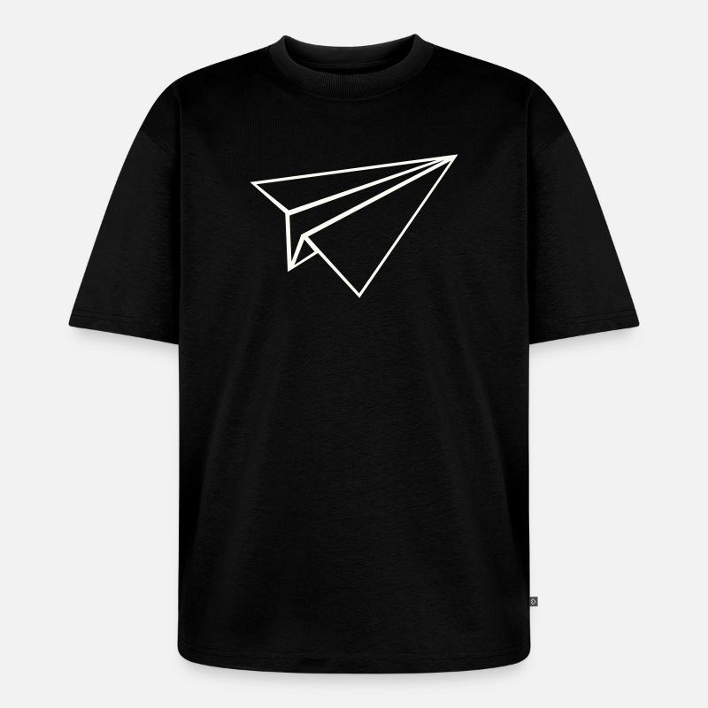 Papierflugzeug Linienkunst - Unisex Premium Oversized Bio T-Shirt - Schwarz