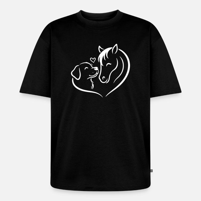 Pferd Hund Herz Liebe Team - Unisex Premium Oversized Bio T-Shirt - Schwarz