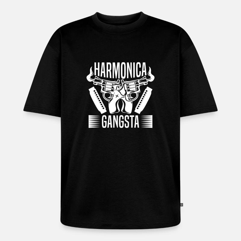 Harmonica Musican Gangsta Harmonica - Unisex Premium Oversized Bio T-Shirt - Schwarz